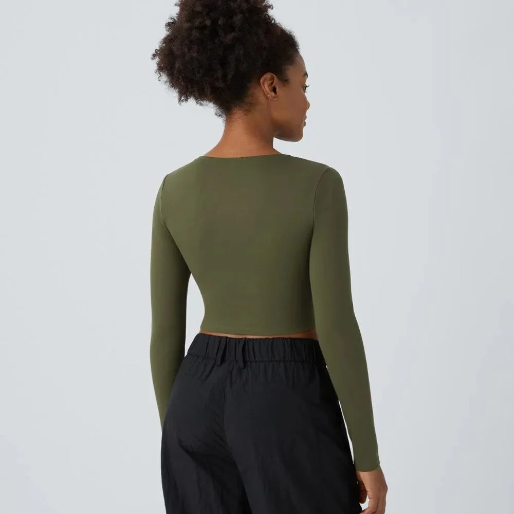 Halara Cut Out Ripped Cropped Top Green - Picture 4 of 5